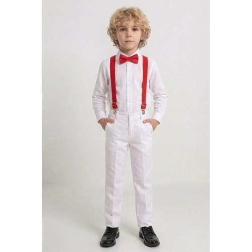 23 Nisan Çocuk Bayramı Beyaz Gabardin Pantolonlu Erkek Çocuk Takımı