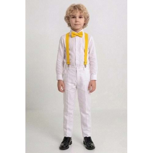 23 Nisan Çocuk Bayramı Beyaz Gabardin Pantolonlu Erkek Çocuk Takımı