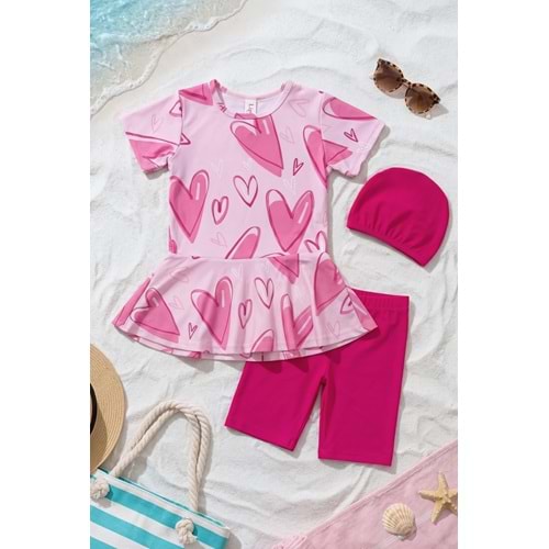 Kız Çocuk Desenli 3lü Deniz ve Havuz Mayosu