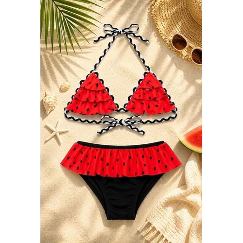 Kız Çocuk Desenli Deniz ve Havuz Bikini Mayo M00815