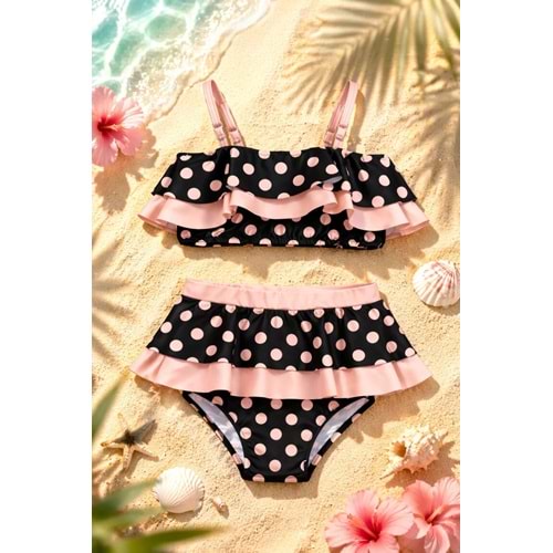 Kız Çocuk Desenli Deniz ve Havuz Bikini Mayo M00815