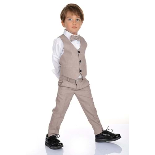 Erkek Çocuk 3 Düğmeli Yelek, Gömlek, Papyon, Broş ve Pantolon Özel Gün Takım