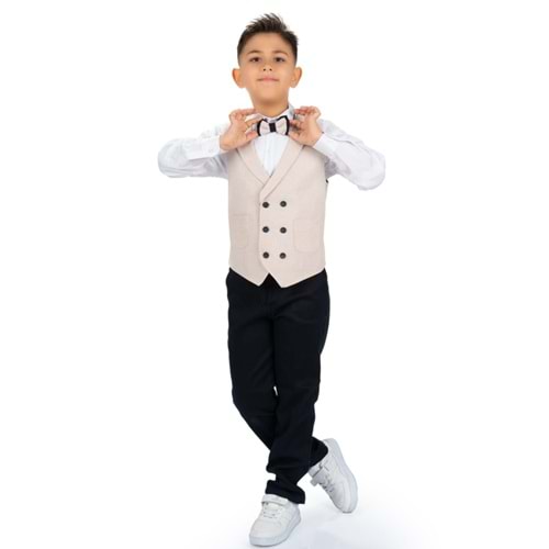 Spor Yelek, Gabardin Pantolon, Gömlek, Papyon Erkek Çocuk Takım SB277