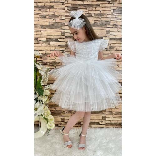Parlak Simli Dantel Kumaş Çocuk Elbise SB309