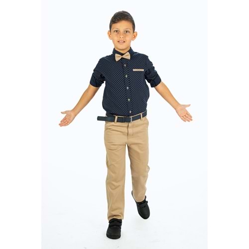 Erkek Çocuk Oxford Gömlekli Gabardin Pantolonlu Kumaş Takım SB322A