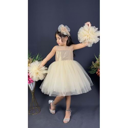 Tütü Etekli Ponpon Kollu Kız Çocuk Payetli Özel Gün Abiye