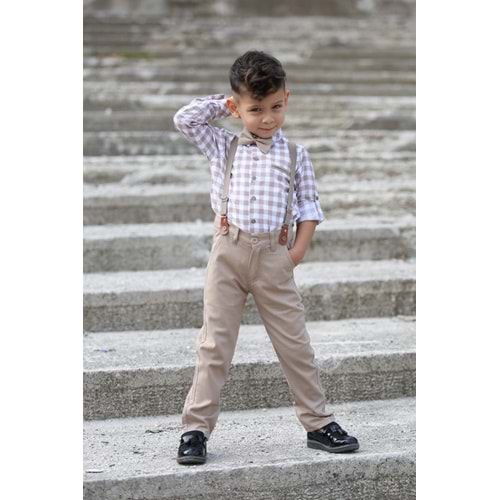Ekose Desen Gabardin Pantolon Askılı Çocuk Takım SB436