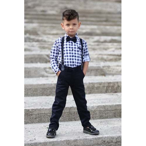 Ekose Desen Gabardin Pantolon Askılı Çocuk Takım SB436