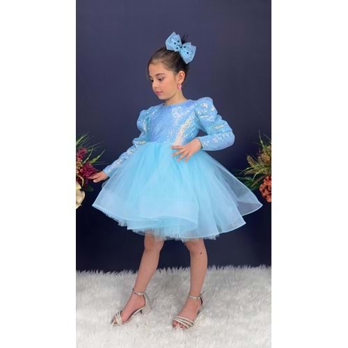 Payetli Tütülü Kız Çocuk Uzun Kol Parti, Doğum Günü, Özel Gün Abiye