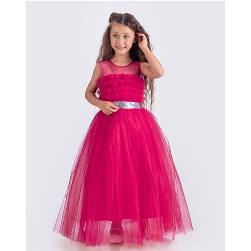 Tütü Uzun Etek Beli Payetli Kız Çocuk Elbise SB618