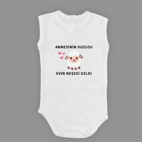 Kuzu Baskılı Esprili Unisex Bebek Badi SB637