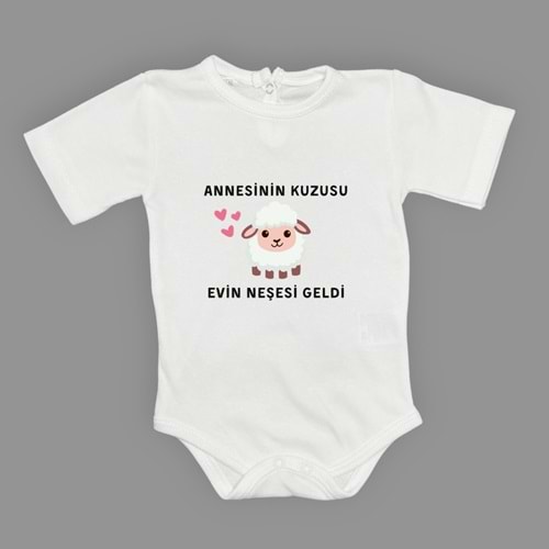 Kuzu Baskılı Esprili Unisex Bebek Badi SB637