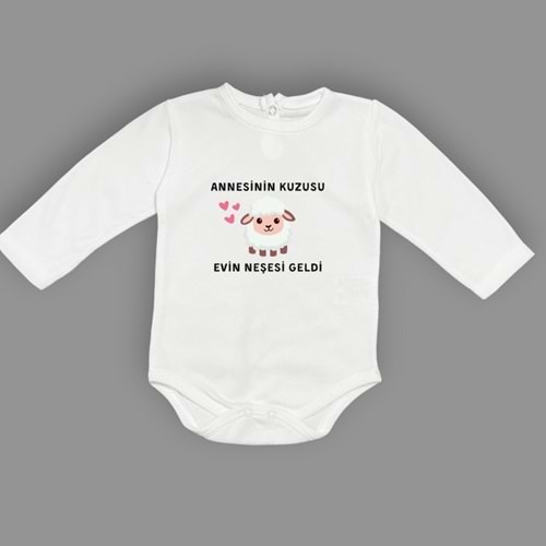 Kuzu Baskılı Esprili Unisex Bebek Badi SB637