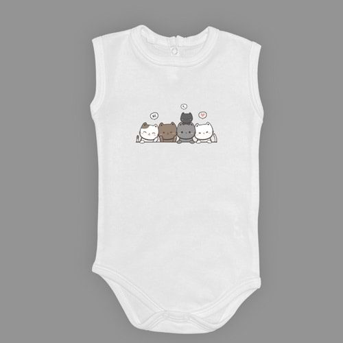 Kedi Baskılı Kız, Erkek Alttan Çıtçıtlı Body S646