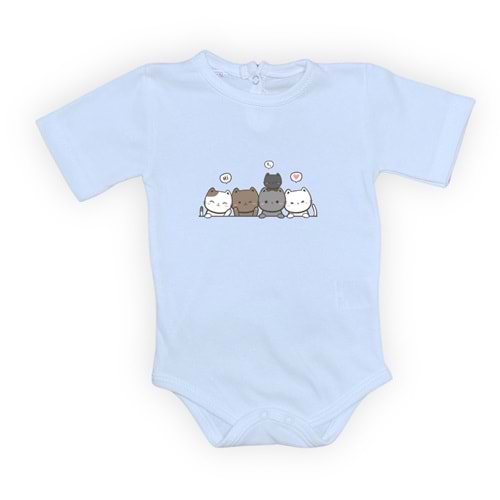 Kedi Baskılı Kız, Erkek Alttan Çıtçıtlı Body S646