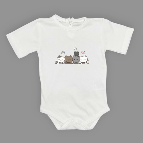 Kedi Baskılı Kız, Erkek Alttan Çıtçıtlı Body S646