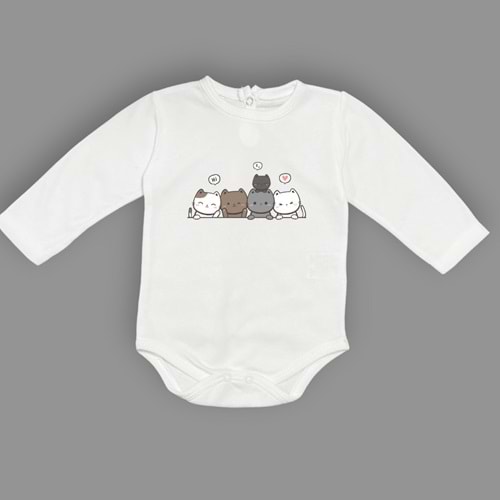 Kedi Baskılı Kız, Erkek Alttan Çıtçıtlı Body S646