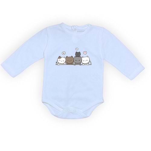 Kedi Baskılı Kız, Erkek Alttan Çıtçıtlı Body S646