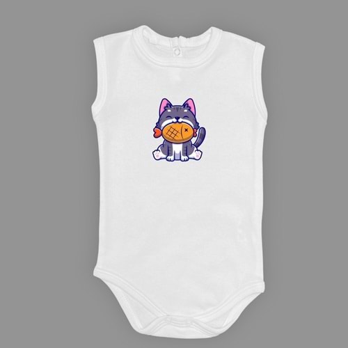 Balıkçı Kedi Baskılı Kız , Erkek Bebek Badi SB658
