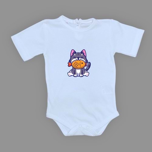 Balıkçı Kedi Baskılı Kız , Erkek Bebek Badi SB658