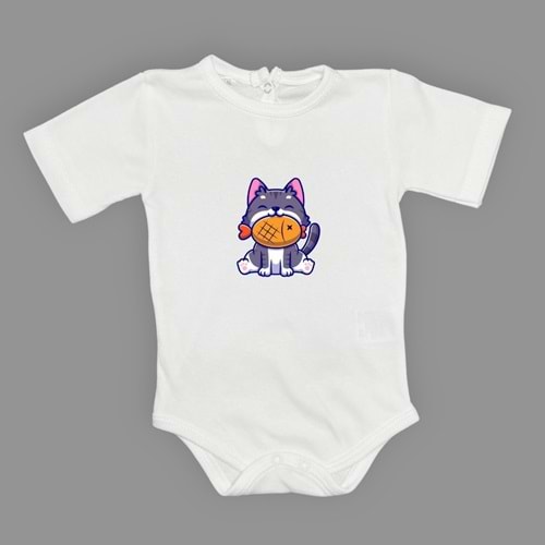 Balıkçı Kedi Baskılı Kız , Erkek Bebek Badi SB658