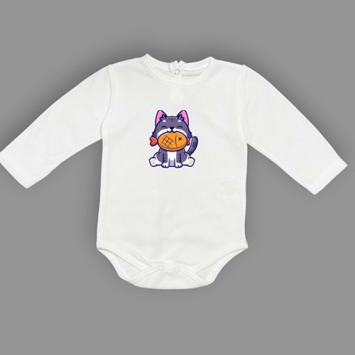 Balıkçı Kedi Baskılı Kız , Erkek Bebek Badi SB658