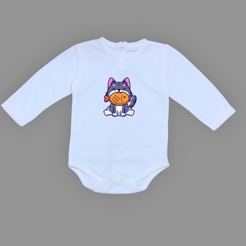 Balıkçı Kedi Baskılı Kız , Erkek Bebek Badi SB658