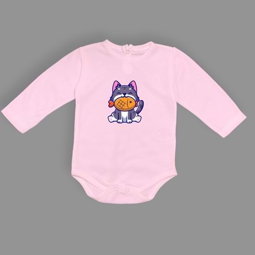 Balıkçı Kedi Baskılı Kız , Erkek Bebek Badi SB658