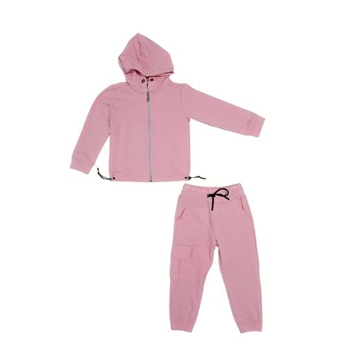 Kız Çocuk Lastikli Fermuarlı Tarz Mevsimlik 2iplik Eşofman Takım SB664