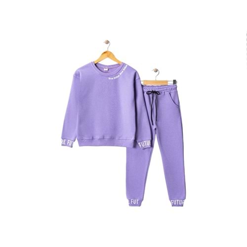 Kışlık İçi Polarlı 3 İplik Kız Çocuk Future Baskılı Eşofman Takım