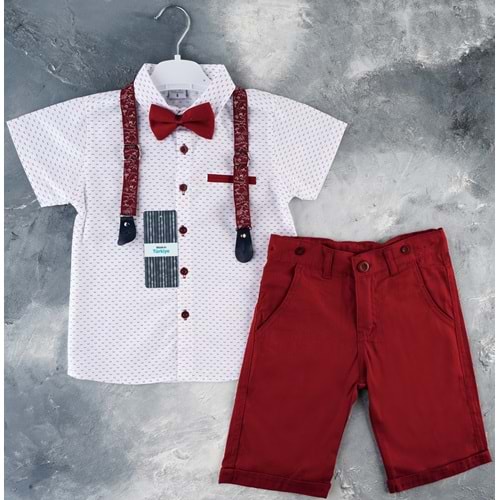 Gabardin Şort, Gömlek, Askı Ve Papyon Set Erkek Çocuk Takım SB6298
