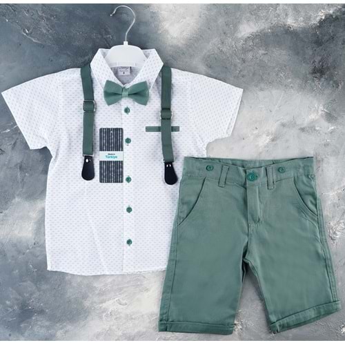Gabardin Şort, Gömlek, Askı Ve Papyon Set Erkek Çocuk Takım SB6298