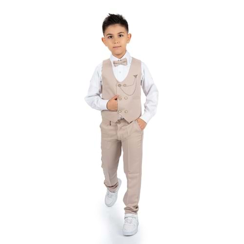 Erkek Çocuk Yelek , Pantolon, Gömlek, Papyon Ve Zincirli Smokin Takım Elbise SYM0272
