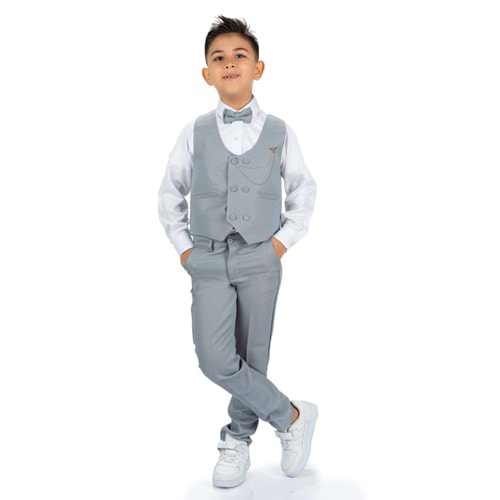 Erkek Çocuk Yelek , Pantolon, Gömlek, Papyon Ve Zincirli Smokin Takım Elbise SYM0272