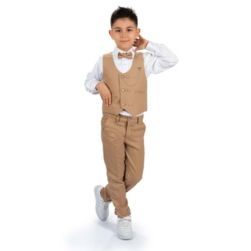 Erkek Çocuk Yelek , Pantolon, Gömlek, Papyon Ve Zincirli Smokin Takım Elbise SYM0272