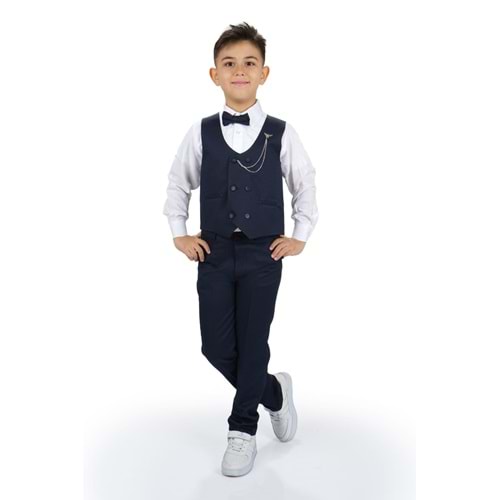 Erkek Çocuk Yelek , Pantolon, Gömlek, Papyon Ve Zincirli Smokin Takım Elbise SYM0272