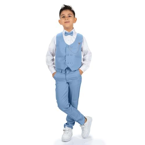 Erkek Çocuk Yelek , Pantolon, Gömlek, Papyon Ve Zincirli Smokin Takım Elbise SYM0272