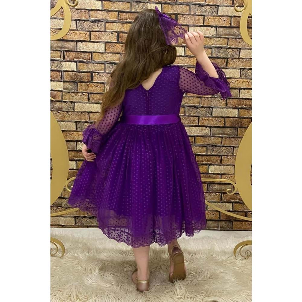 Dantel Kumaş Kız Çocuk Uzun Kol Elbise