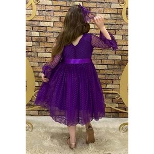 Dantel Kumaş Kız Çocuk Uzun Kol Elbise