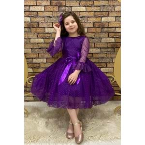 Dantel Kumaş Kız Çocuk Uzun Kol Elbise