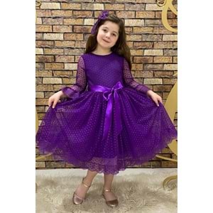 Dantel Kumaş Kız Çocuk Uzun Kol Elbise