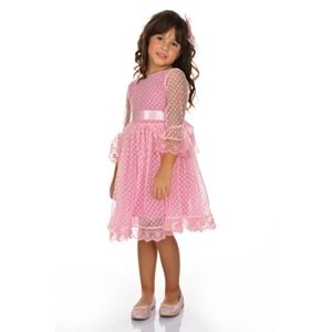 Dantel Kumaş Kız Çocuk Uzun Kol Elbise