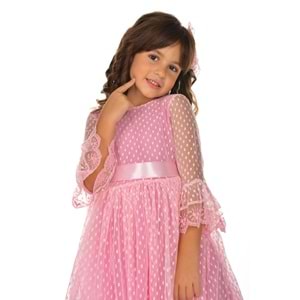 Dantel Kumaş Kız Çocuk Uzun Kol Elbise
