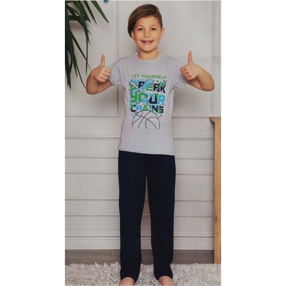 Uzun Pantolonlu , Kısa Kol Tişört Çocuk Penye Pijama Takım