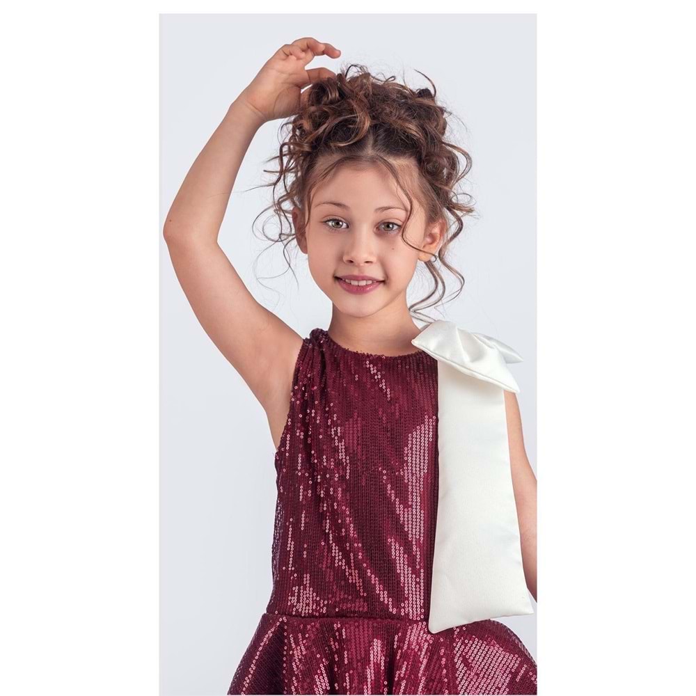 Payet Kumaş Kolsuz Kız Çoccuk Parti Elbise SB702