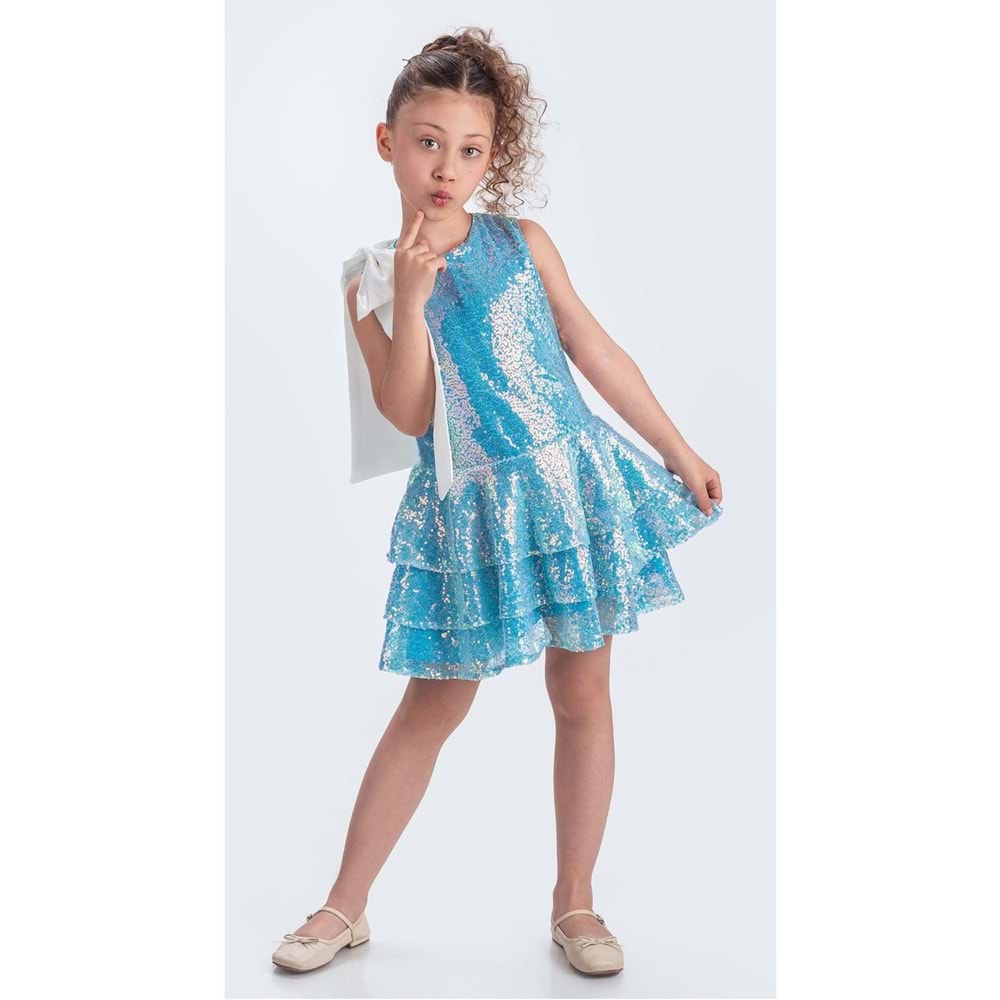 Payet Kumaş Kolsuz Kız Çoccuk Parti Elbise SB702