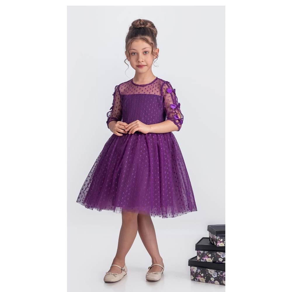 Kız Çocuk Dantel Kumaş Uzun Kol Elbise SB707