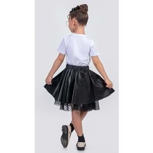Kız Çocuk Elttan Tül Destekli Deri Etek SB725