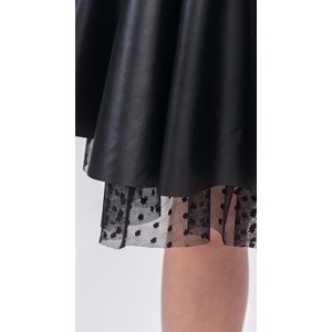 Kız Çocuk Elttan Tül Destekli Deri Etek SB725