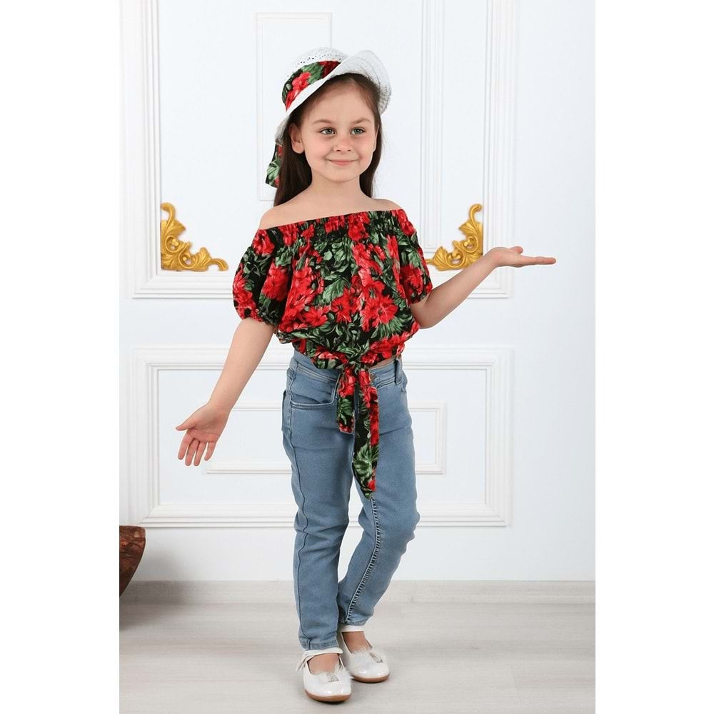 Kız Çocuk Kot Pantolon, Şapka , Bluz Takım